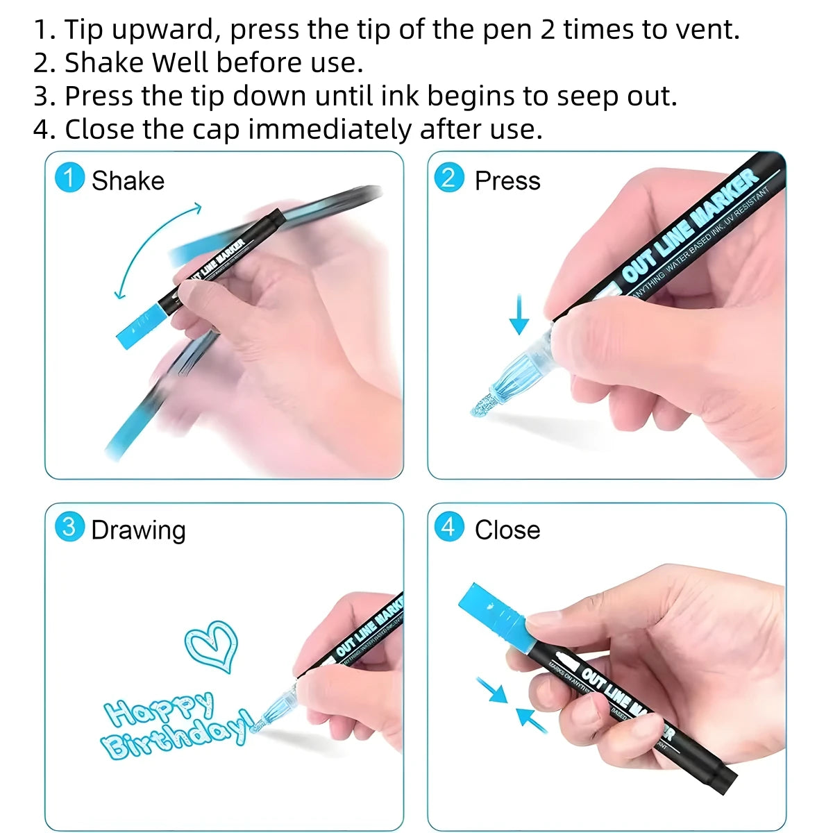 Double Line Glitter Marker Pens – Metallic Outline & Shimmer Set
