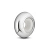 A silver charm bead with a smooth, round shape and a central hole.