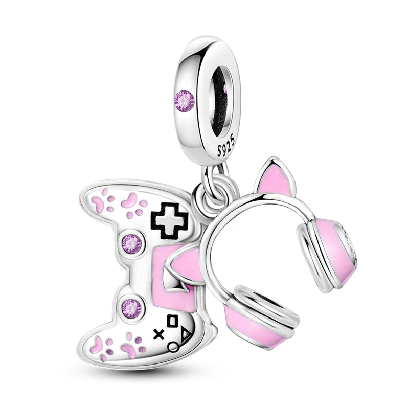 925 Sterling Silver Heart Charm Bead with Pink Zircon