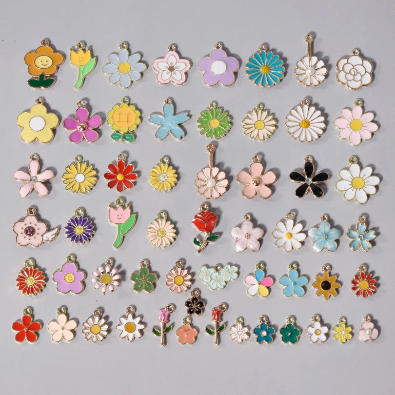 Assorted Enamel Flower Charms for Jewelry Making | Tulip, Rose & More