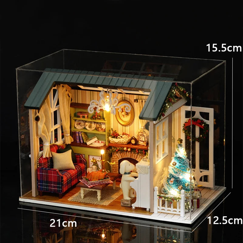 DIY Wooden Dollhouse Kit with Miniature Furniture – 3D Puzzle Craft Set