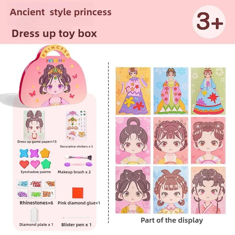 Ancient style princess dress up toy box with makeup and art accessories for kids
