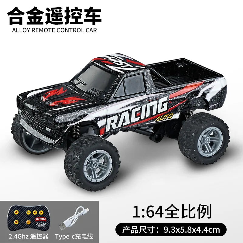 A black and white 1:64 scale alloy remote control monster truck racing car
