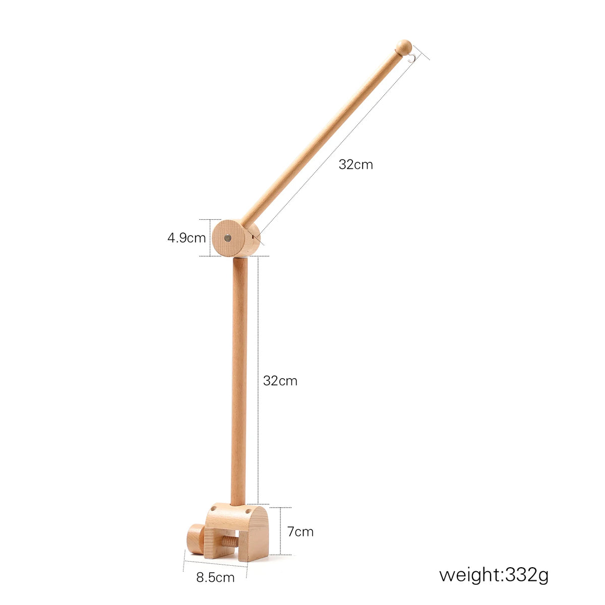 Wooden felt forest animal crib mobile with a long wooden bar and hanging elements