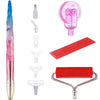 A kit of diamond painting tools including a pen, roller tool, and various shaping tools.