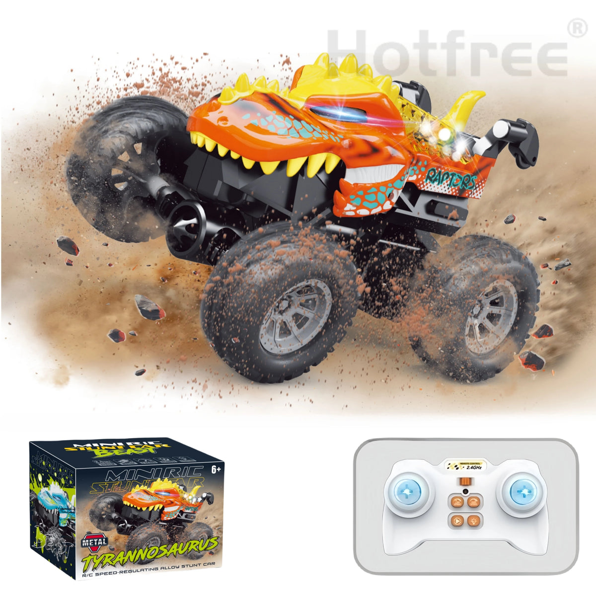 Mini RC Stunt Car with Dinosaur & Shark Designs, LED Lights, and Dual Speed