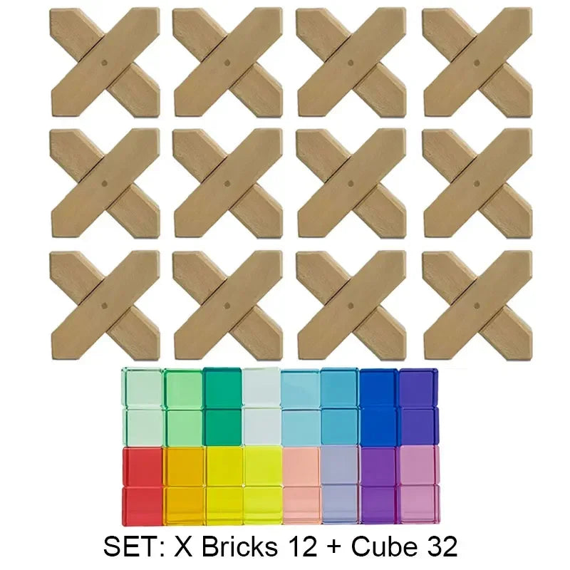 A set of X bricks and cubes in various colors for building and creative play