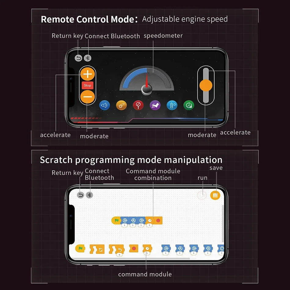 Technical V8 Engine Model Building Kit with LED Lights and App Control