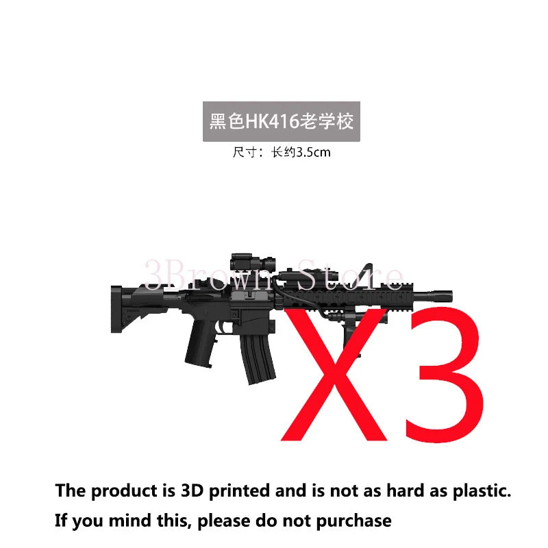 3D printed black HK416 rifle model with accessories