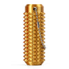 A gold-colored, textured cylindrical fidget roller keychain with a silver chain.