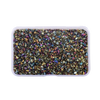 A clear plastic container filled with crushed glass stones for resin and craft projects.