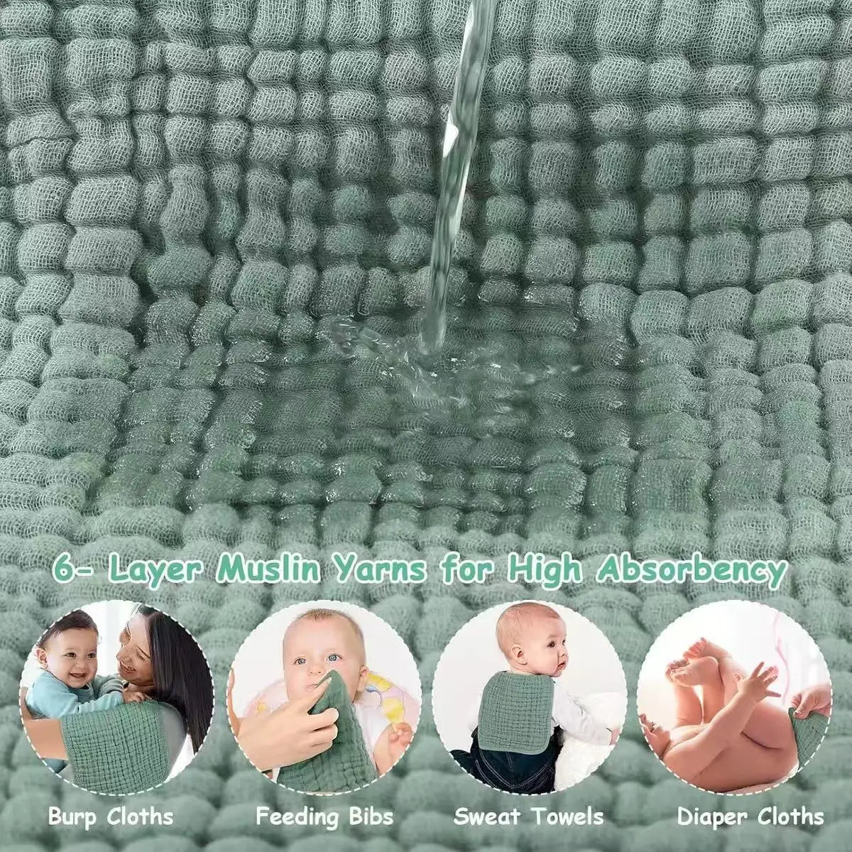 6-Layer Cotton Muslin Baby Burp Cloths (5-Pack)