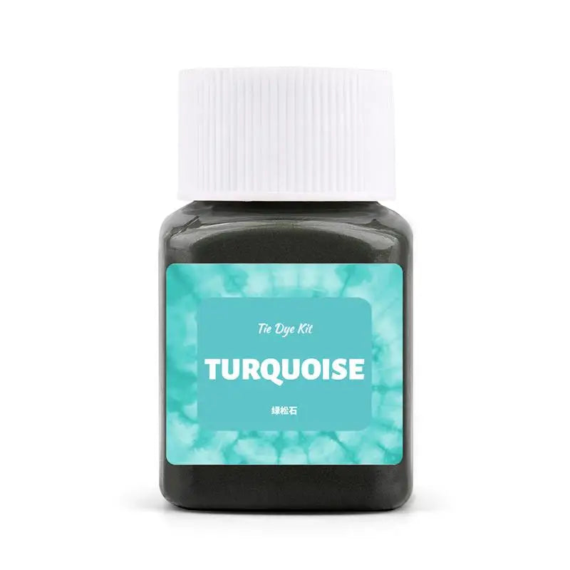 A dark bottle of Turquoise textile fabric dye kit with a white cap.