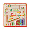 A wooden magnetic maze toy featuring colored blocks and numbers for counting and fine motor skill development.