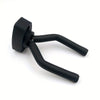 Black universal guitar wall mount hanger with a curved metal hook.