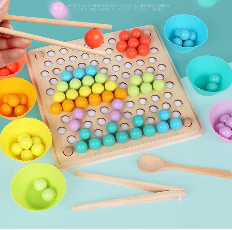 Wooden Clip Beads Color Sorting & Fine Motor Skills Toy