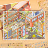 A collection of 3D landscape scene stickers featuring detailed city buildings, greenery, and people for scrapbooking.