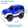 Blue Jeep toy car without lights, measuring 5cm long and 1.97 inches tall.