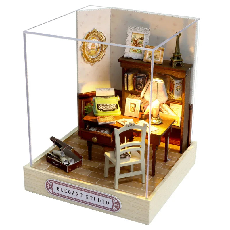 DIY Miniature Wooden Dollhouse Kit with LED Lighting