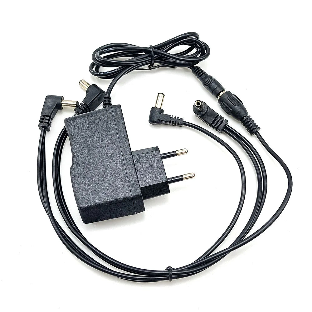 Black power supply adapter cable for a 9V 1A guitar pedal.