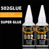 A bottle of 502 Glue Super Glue with a white cap and black label, showing the product for instant solidification.
