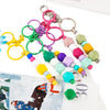 A collection of colorful hexagonal silicone beads on silver clasps, used for DIY jewelry making.
