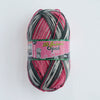 A ball of 100g Opal 4-ply sock yarn in a blend of gray and pink fibers.