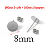 A set of 100 studs and 100 stoppers, measuring 8mm, for DIY jewelry making.