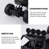 A black 4WD off-road monster truck with a crashworthiness design and a bright car lamp.