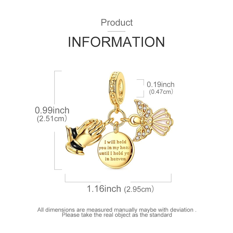 Gold-tone heart charm pendant with a butterfly detail and text engraved on the tag