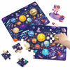 A set of jigsaw puzzles featuring planets like Jupiter, Saturn, and Mars, with an astronaut figure.