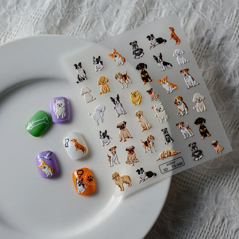 Cartoon Dog 5D Embossed Nail Art Stickers