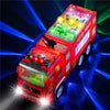 A red electric fire truck toy with lights and siren sounds displayed against a dark blue background.