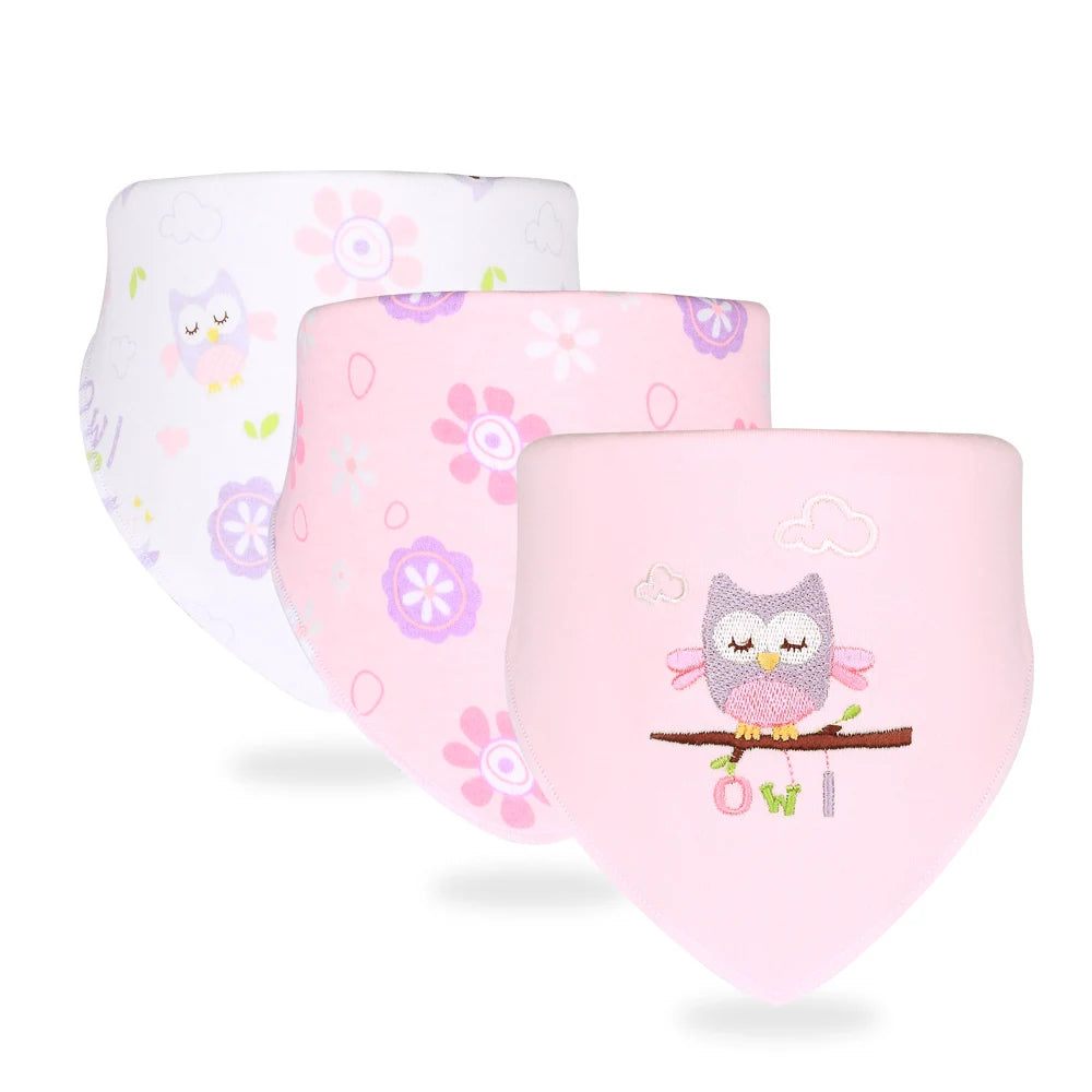 Soft Cotton Baby Bibs (3-Pack) with Cartoon Prints