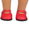 Red patent leather shoes with silver buckles for 18-inch dolls
