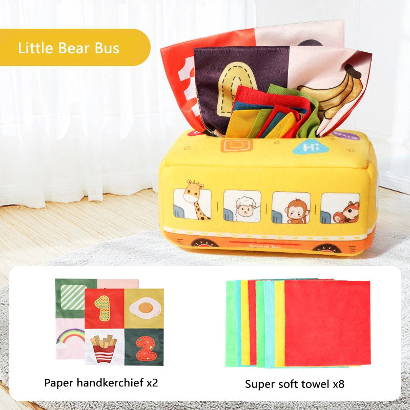 Sensory Tissue Box Toy with Crinkle Paper and Silky Scarves