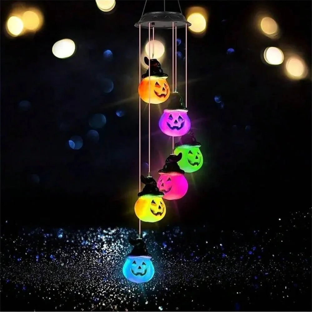 Solar-Powered Halloween Pumpkin Wind Chime Light with 6 LEDs