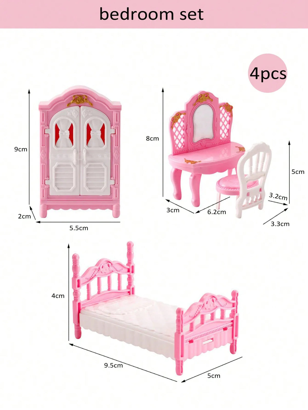 Mini Dollhouse Furniture Set – Bedroom & Kitchen Playset for Kids