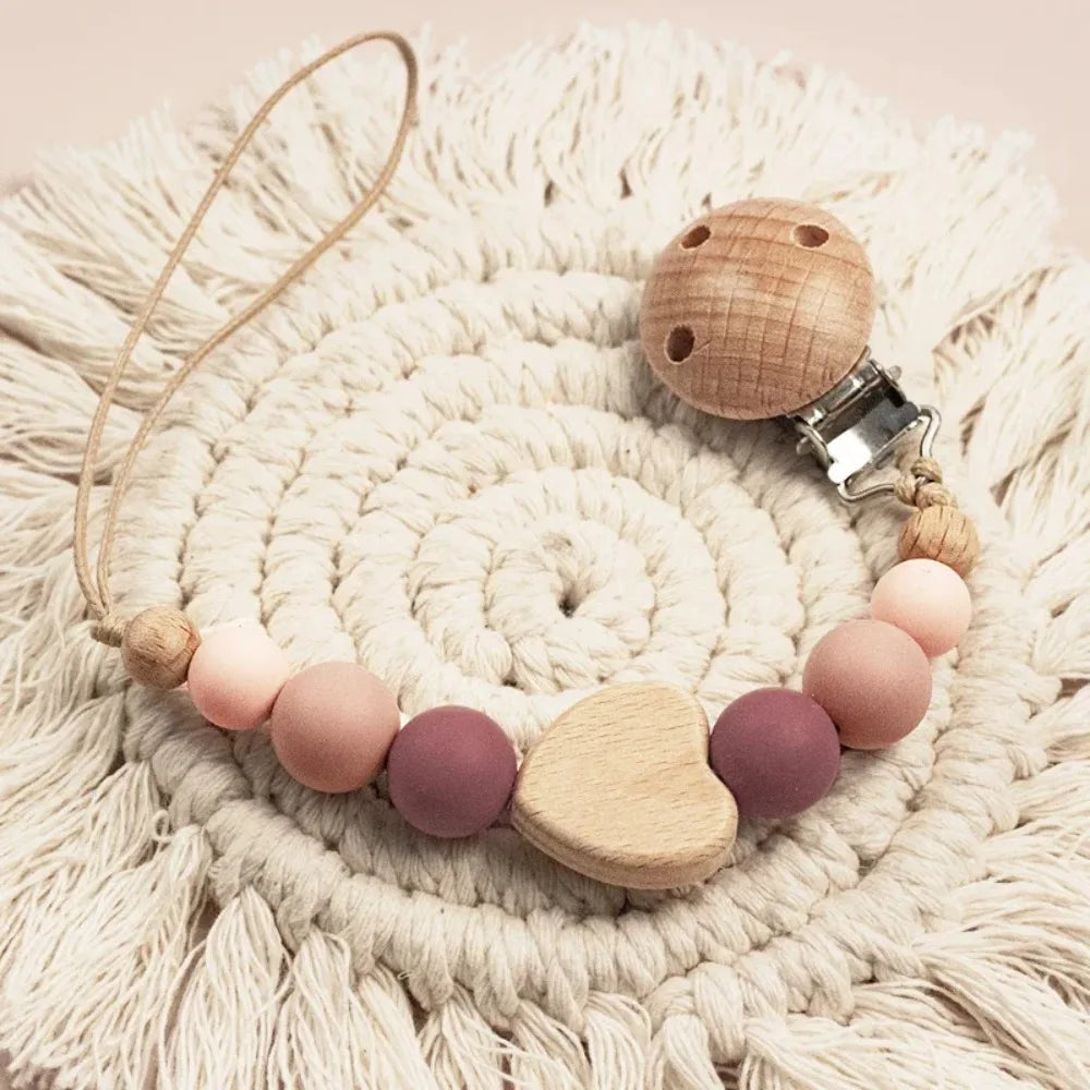 Wooden Baby Pacifier Clip with Crochet Charms