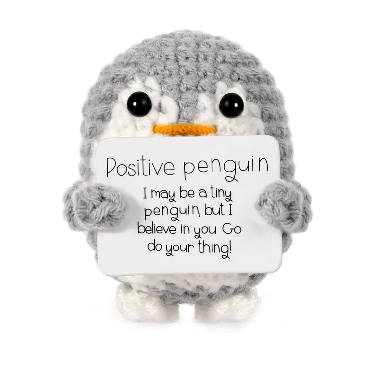 Handmade Knitted Penguin Doll with Inspirational Card