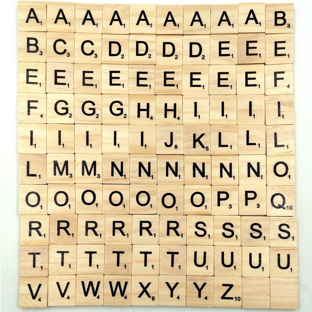 A wooden alphabet letter tile set showing uppercase and lowercase letters arranged in rows.