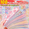 A fan of Kawaii Cartoon Sticker Pack for DIY crafts and journaling shows a large stack of colorful stickers.