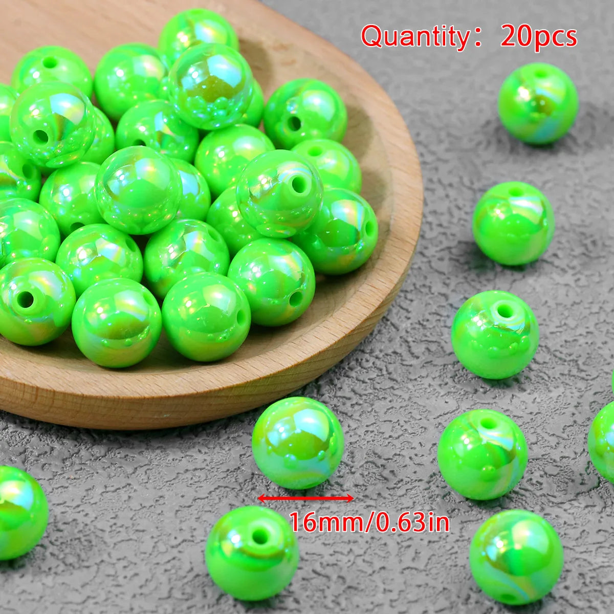 Iridescent Acrylic Round Beads for Jewelry Making (16mm, 20-Pack)