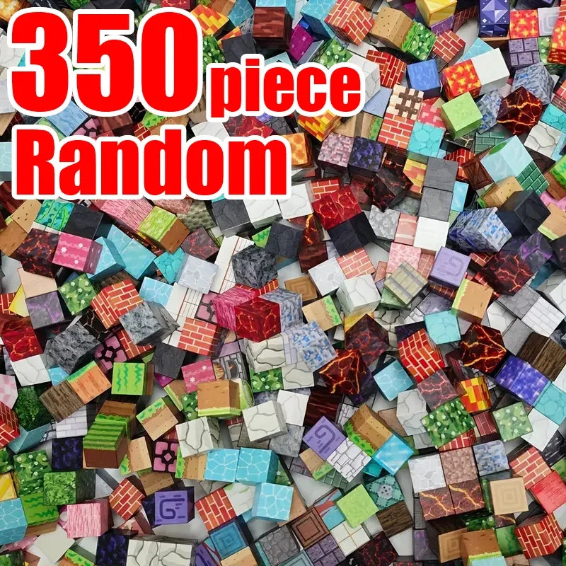A pile of 350 random magnetic building cubes in various colors and patterns.