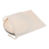 A light beige carry bag with a drawstring closure is shown alongside a 12-inch ocean drum with a hardwood shell.