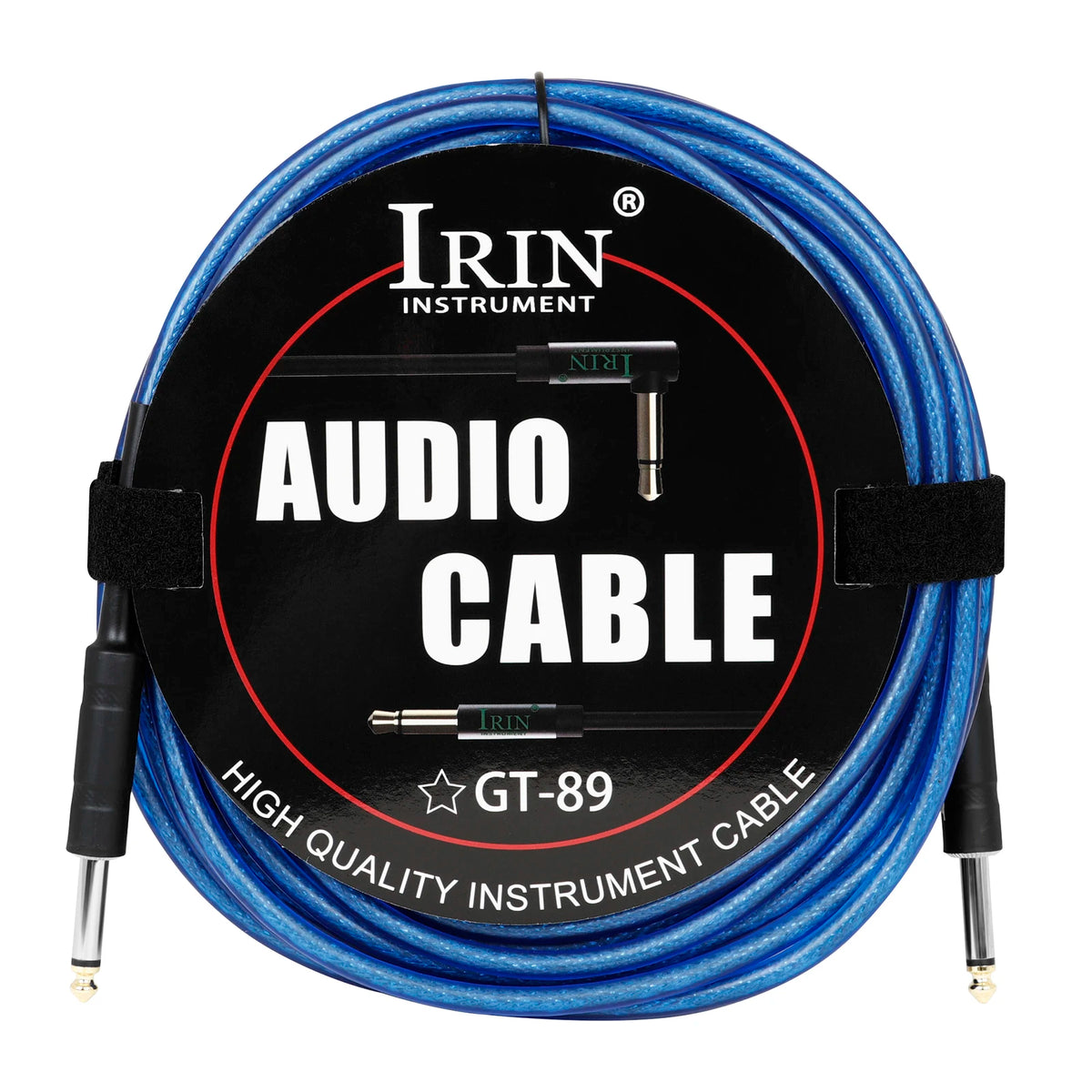A coil of IRIN Audio Cable GT-89 high quality instrument cable with black and blue insulation.