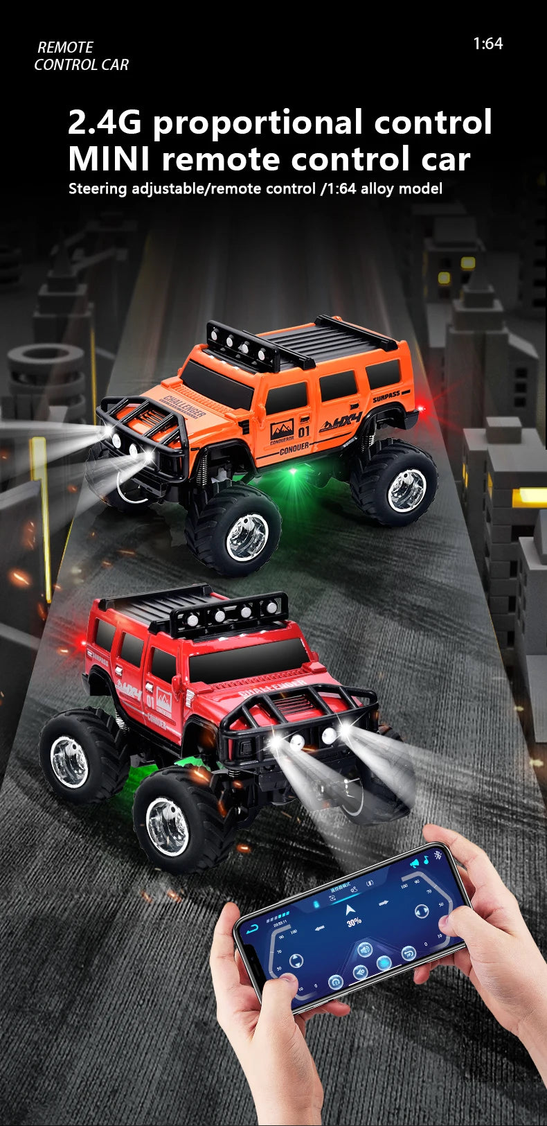 Mini 1:64 Scale Remote Control Off-Road Truck - Dual-Mode with Cruise Control