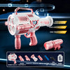 Pink four-cylinder bubble blaster toy gun with lights and a refill cartridge