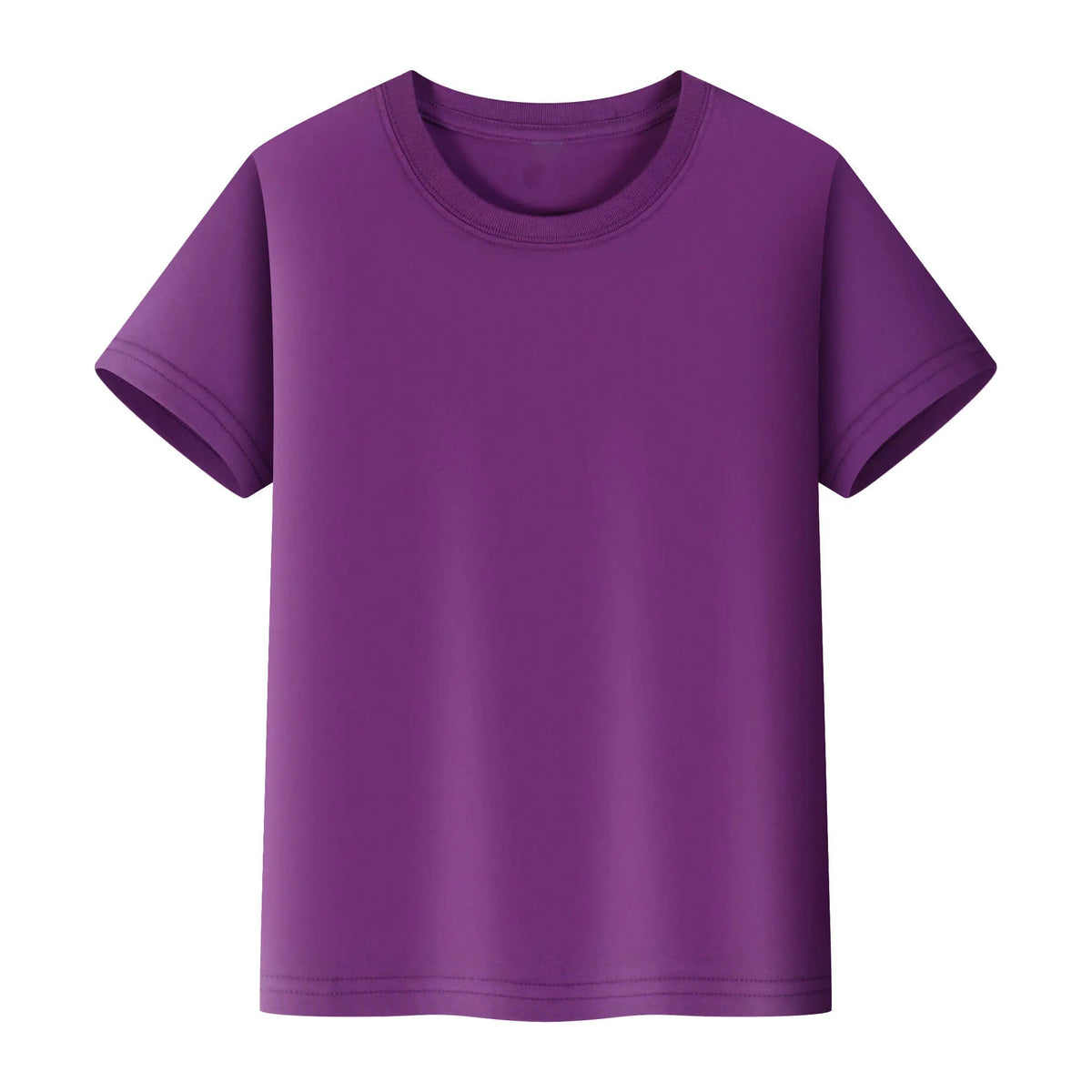 A purple short-sleeved t-shirt for kids, made of soft cotton fabric.