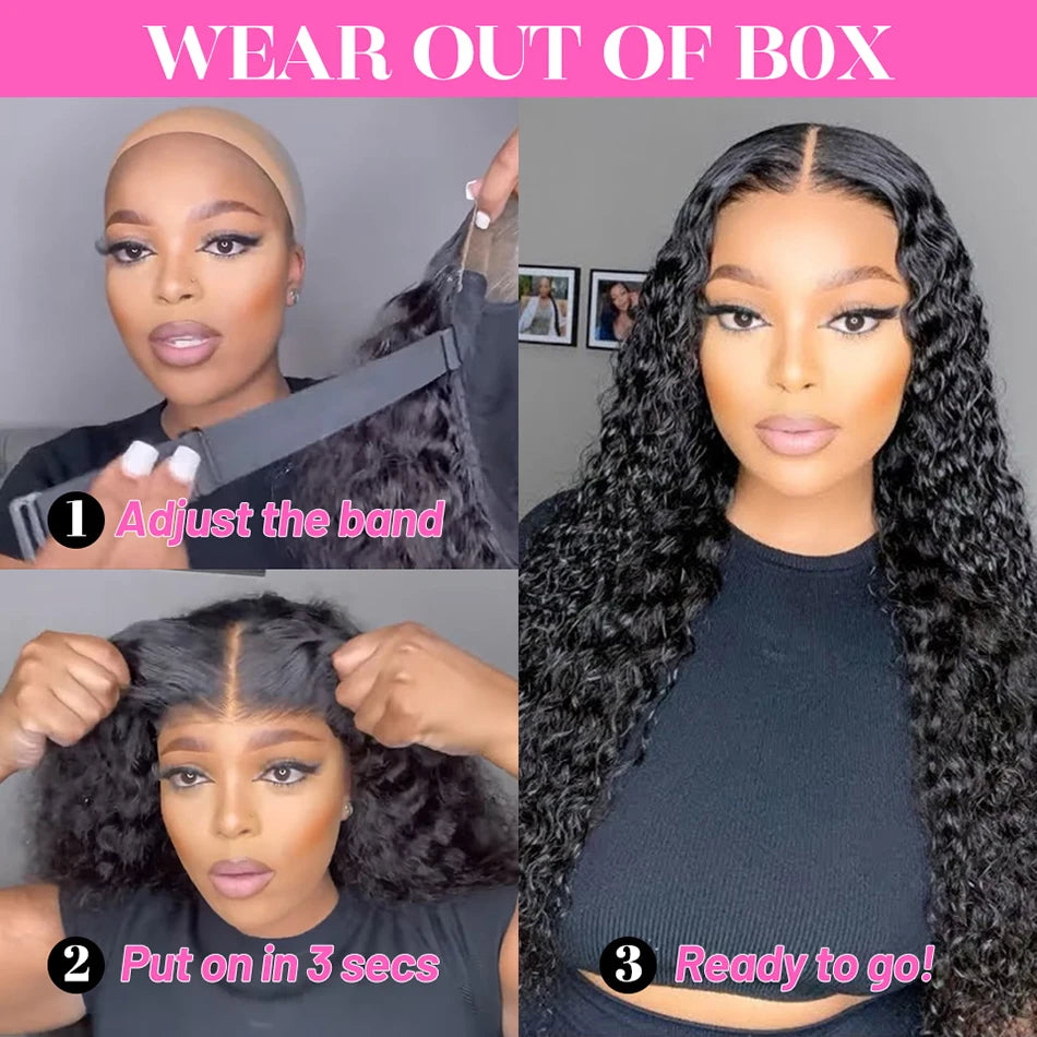 6x5 HD Transparent Lace Front Wig with Pre-Cut Glueless Design, Kinky Curly Human Hair